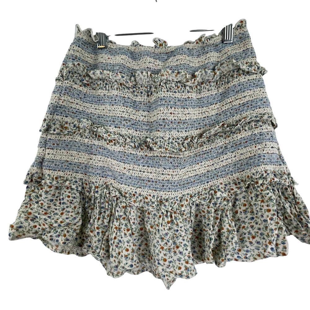American Eagle Blue Cream Floral Smocked Stretch Mini Skirt Women's XS
